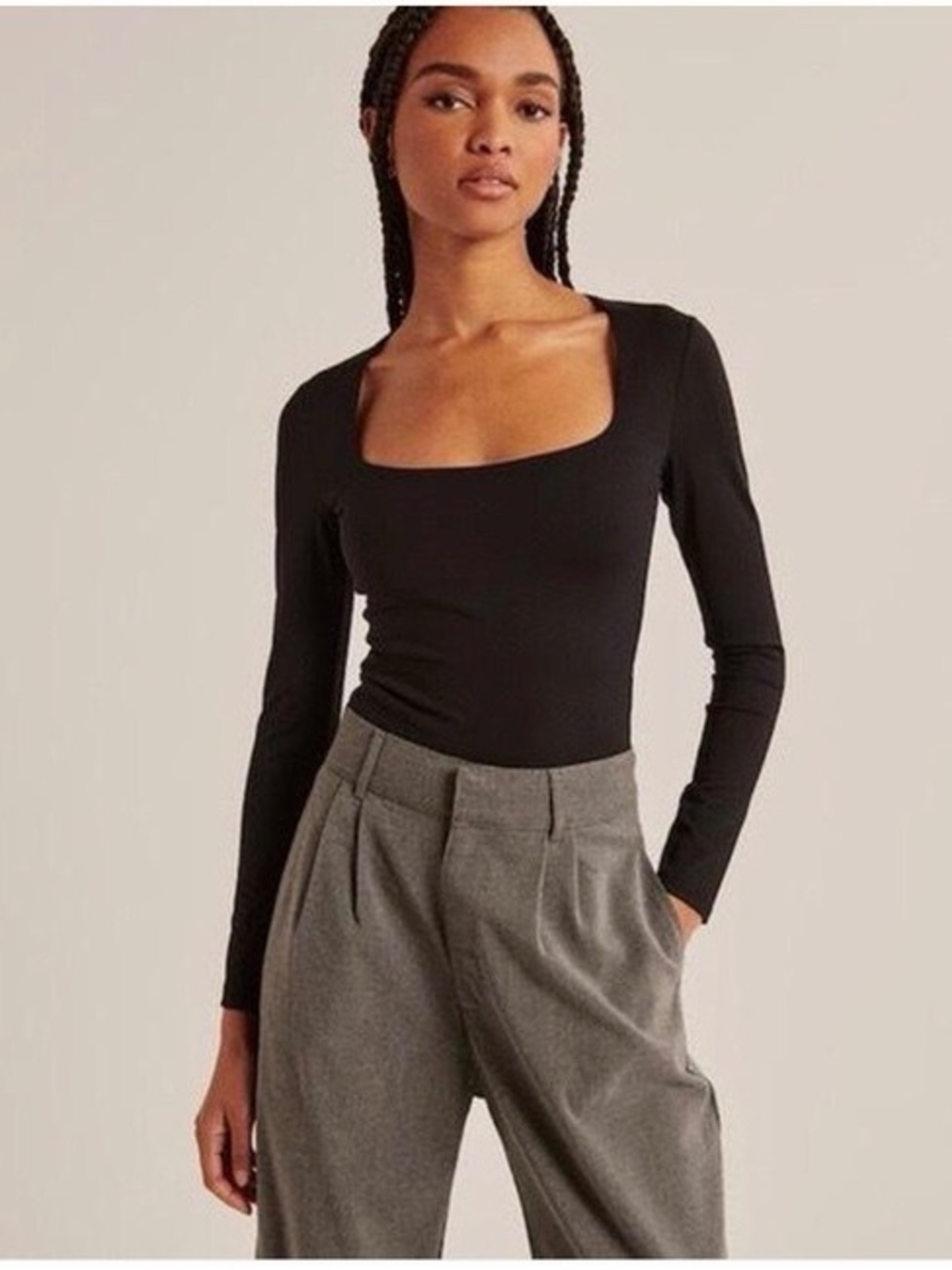Abercrombie & Fitch Soft A&F Square Neck Black Long Sleeve Bodysuit M Top